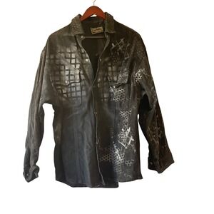 Vintage Italian Suede Leather  Shirt Jacket Black Distressed size xlarge